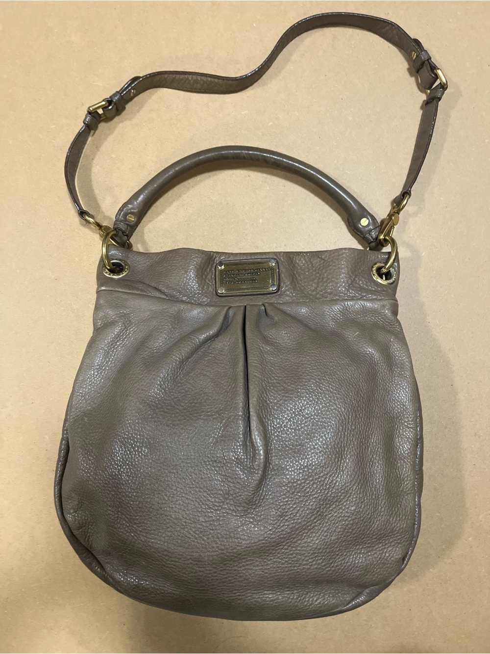 Marc by Marc Jacobs Taupe Pebbled Leather Shoulder Bag with Gold Plate